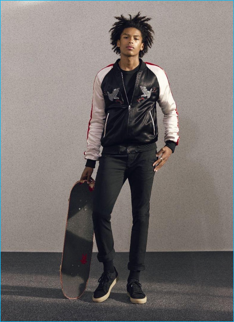 Topman injects skaterboy style with a popular trendy item–the souvenir jacket.