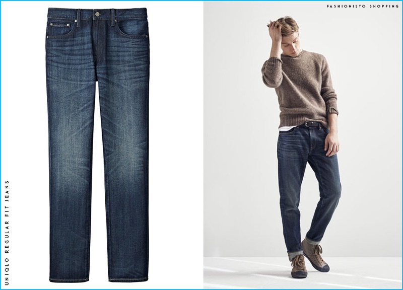 Janis Ancens showcases classic, laid-back style in a pair of UNIQLO's regular fit denim jeans and a crewneck sweater.