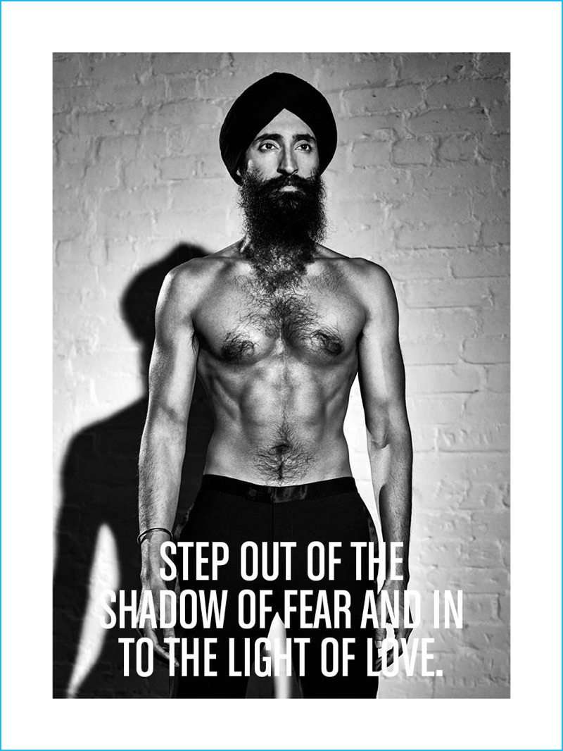 Waris Ahluwalia goes shirtless for J.Lindeberg's fall-winter 2016 advertising campaign.