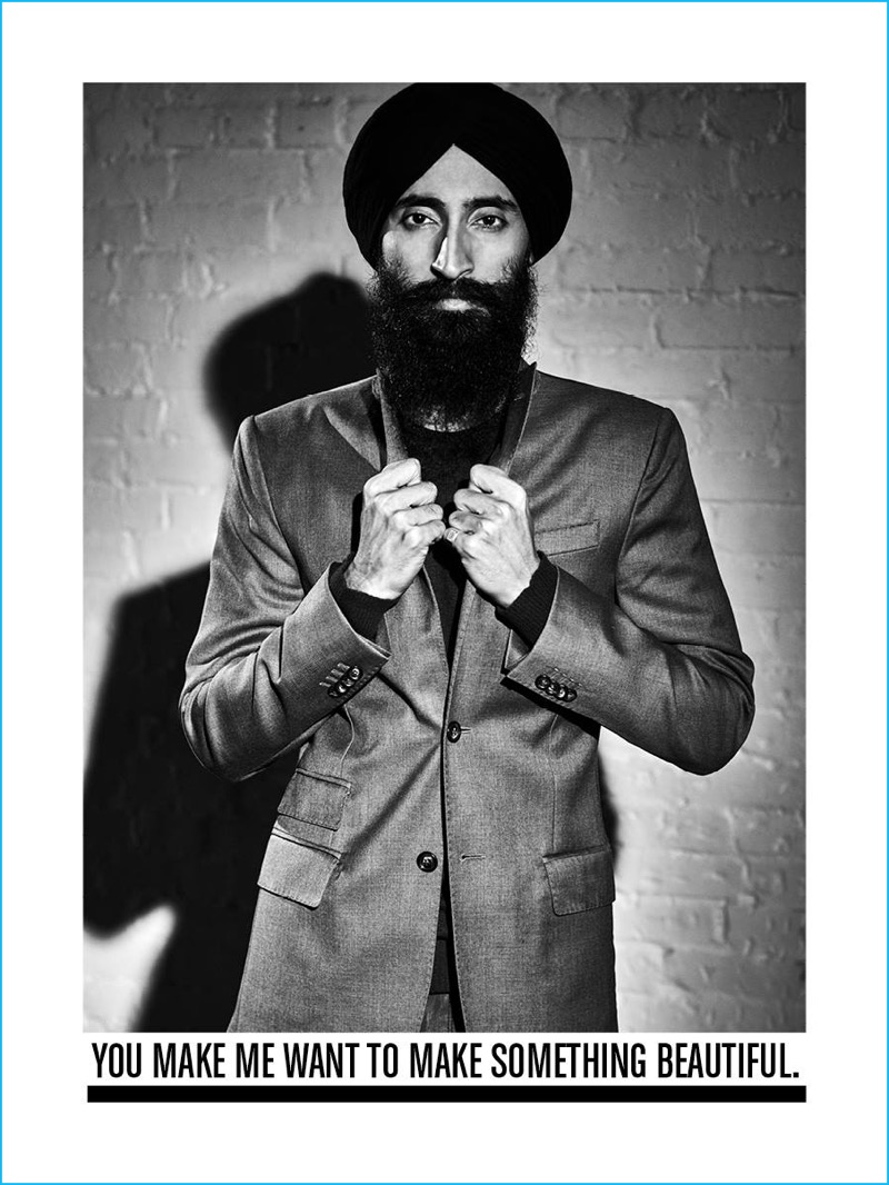 Waris Ahluwalia dons a single-breasted coat for J.Lindeberg's fall-winter 2016 campaign.