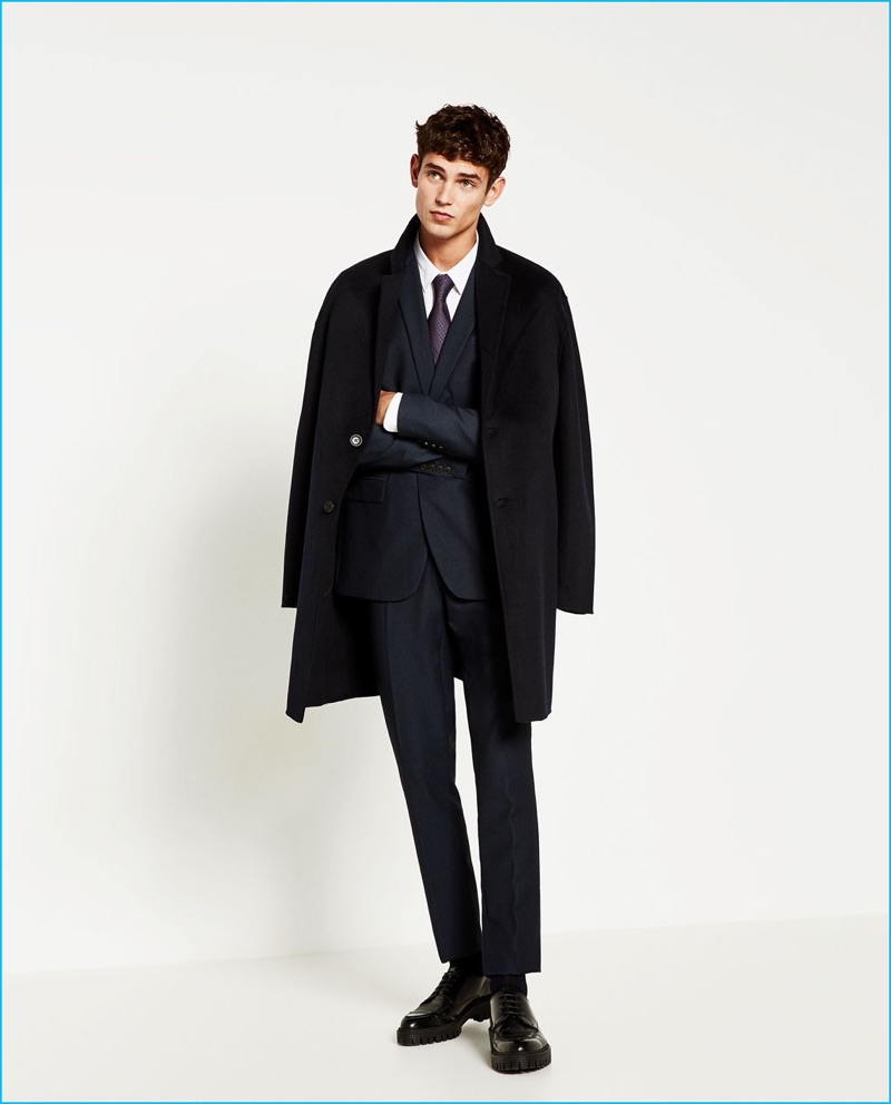 Arthur Gosse models a sharp suit with Zara Man's Chester coat.