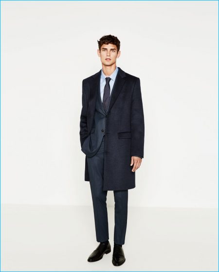 Zara Man 2016 Navy Cashmere Coat