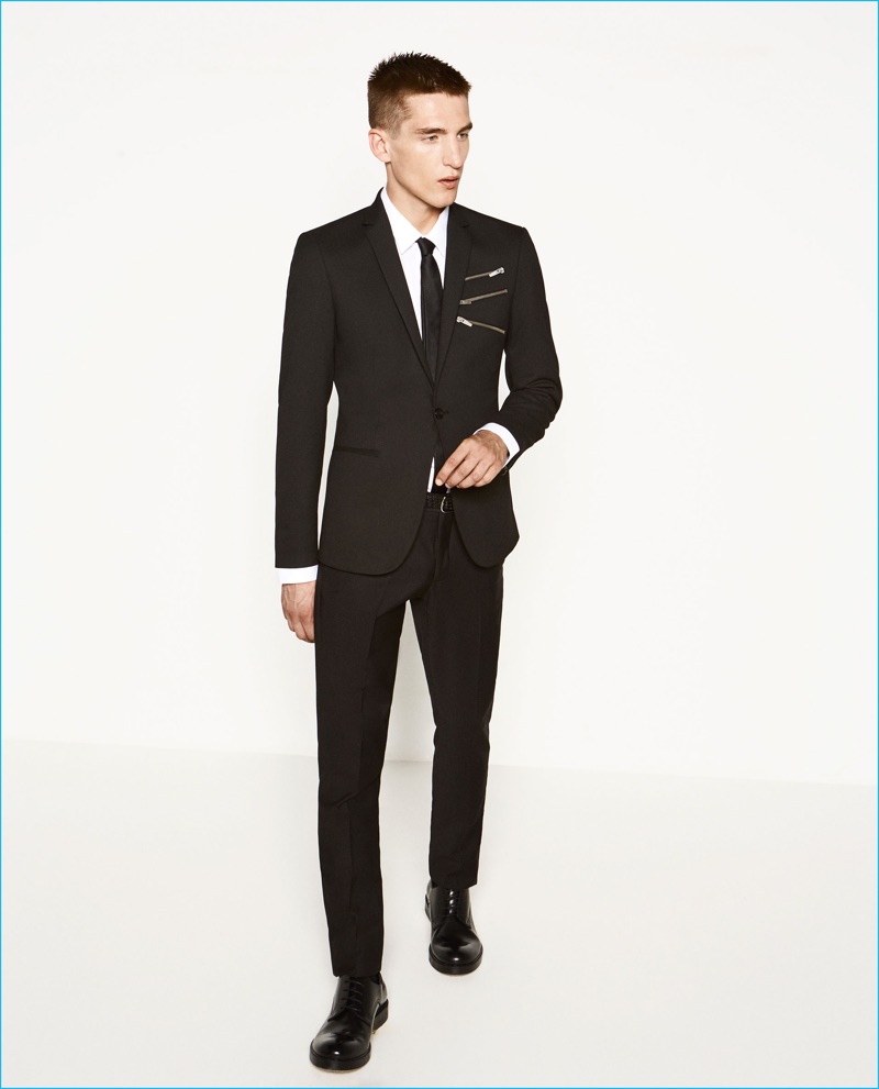 Anatol Modzelewski dons a tailored suit with zippered embellishments from Zara Man.