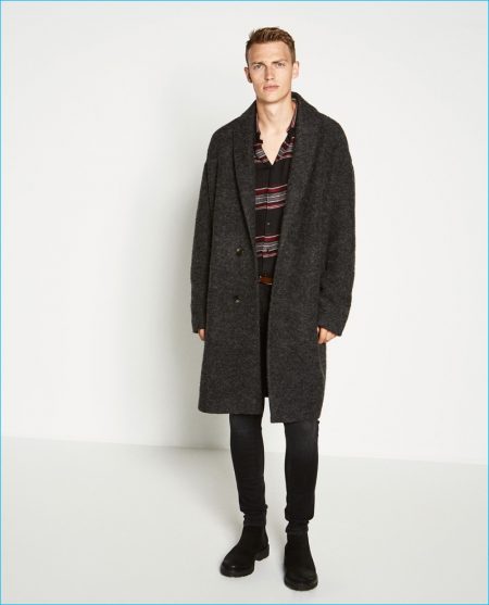 Zara Man Grey Boucle Coat