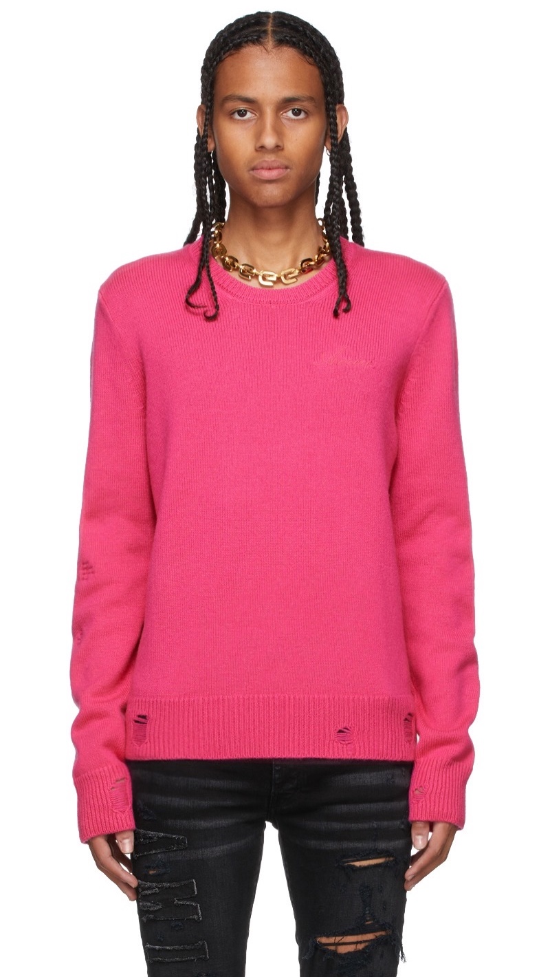AMIRI Pink Cashmere Destroyed and Repaired Sweater
