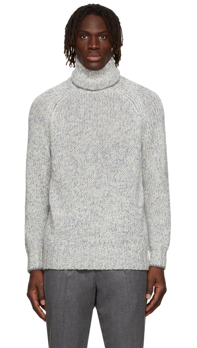 Brunello Cucinelli Blue and White Cashmere Turtleneck