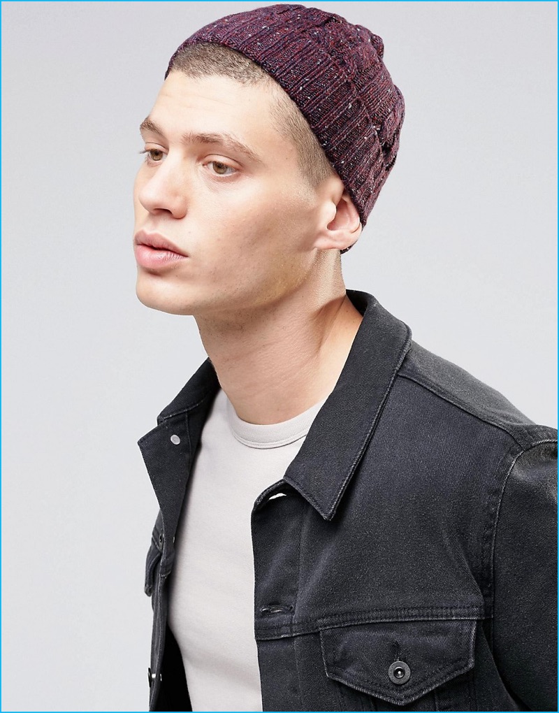 ASOS Men's Burgundy Cable Fisherman Beanie