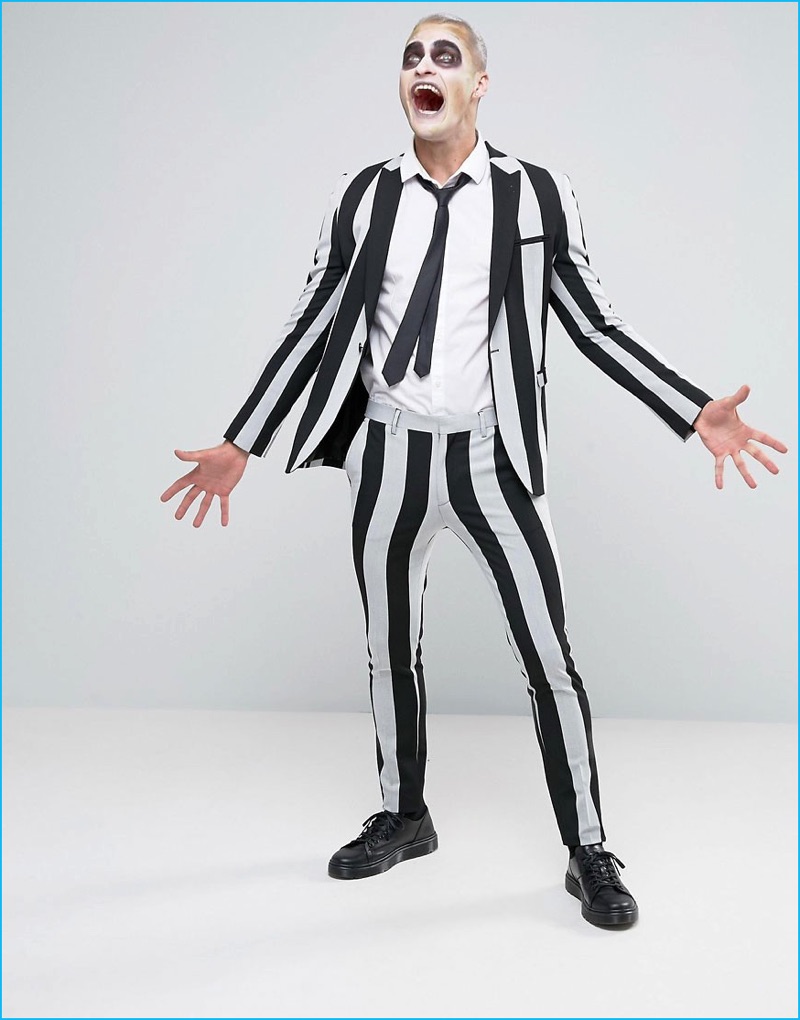 ASOS Halloween Super Skinny Black & White Stripe Suit
