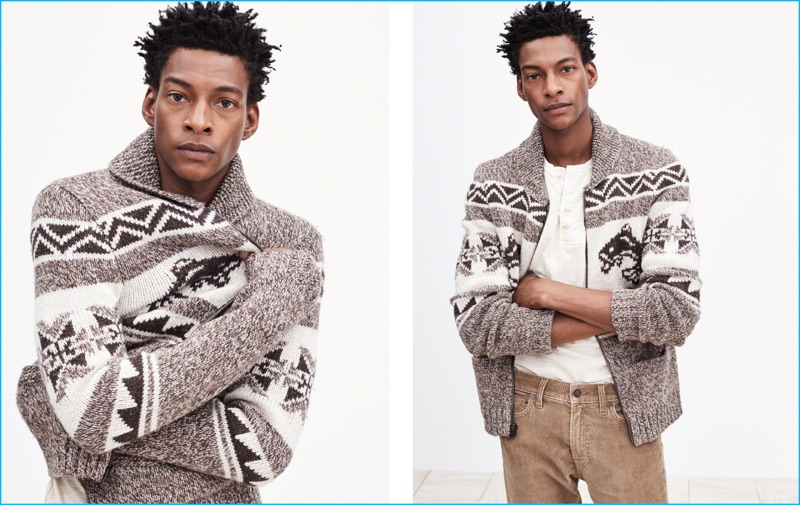 Ty Ogunkoya pictured in Abercrombie & Fitch's trout knit cardigan.