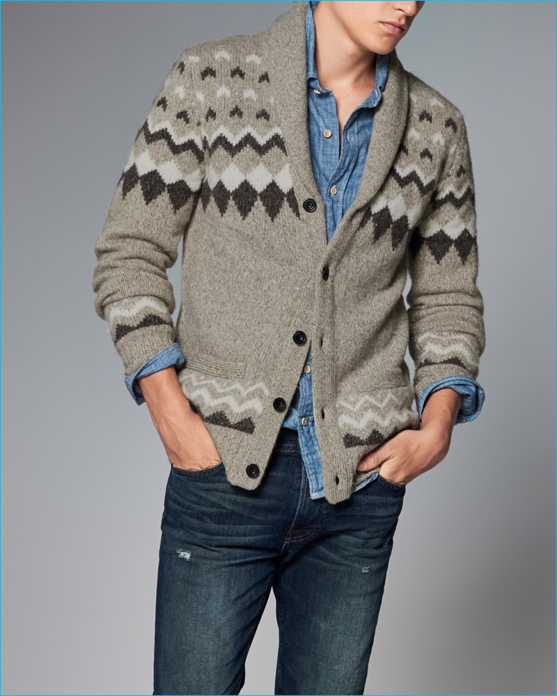 Abercrombie & Fitch Men's Wool Blend Fair Isle Knit Cardigan