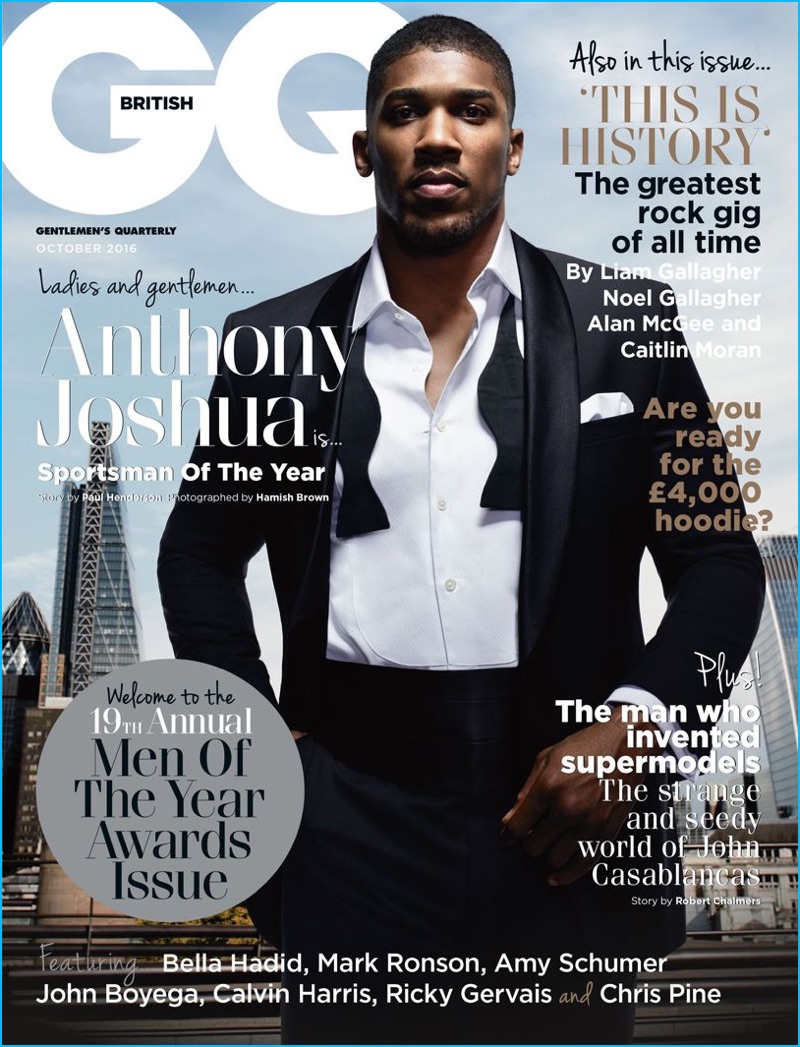 Sportsman of the Year, Anthony Joshua covers the October 2016 edition of British GQ for the magazine's Men of the Year issue.