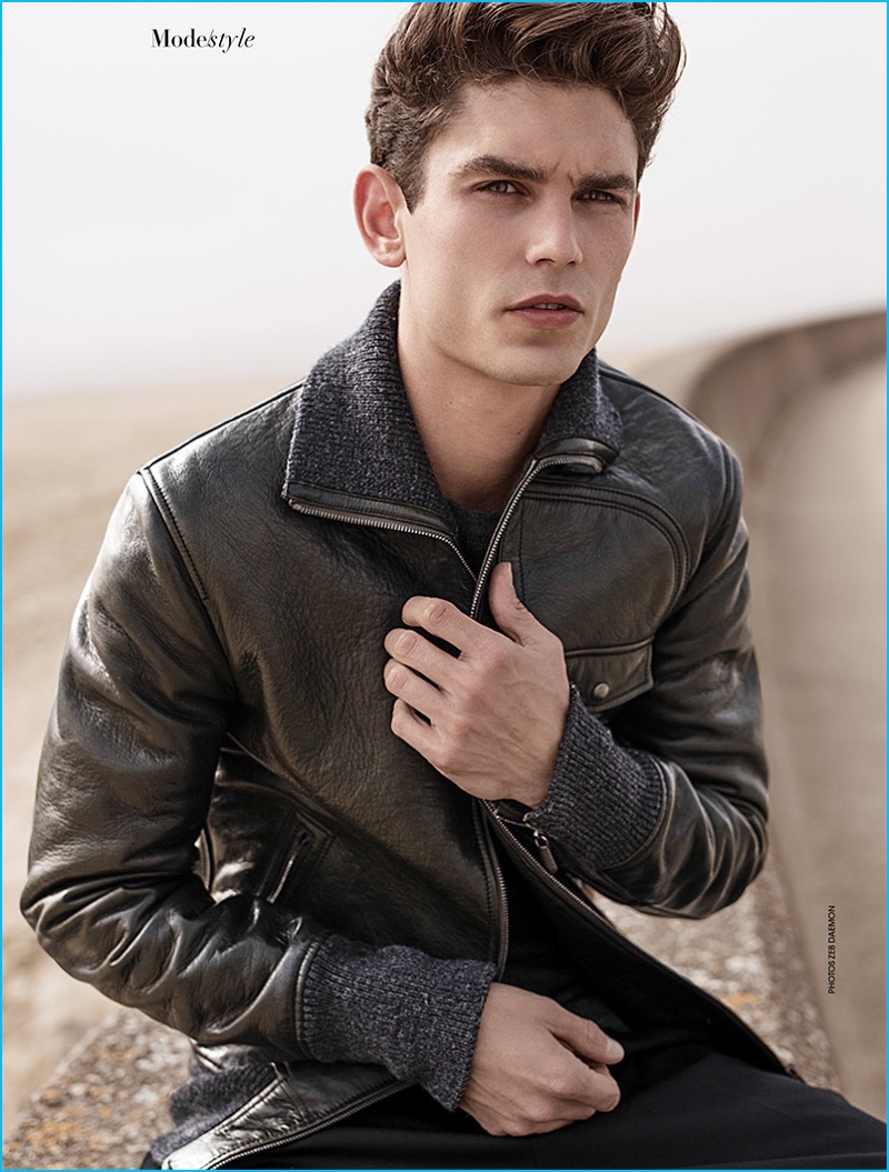 Arthur Gosse sports a leather jacket from Bottega Veneta for Madame Figaro.