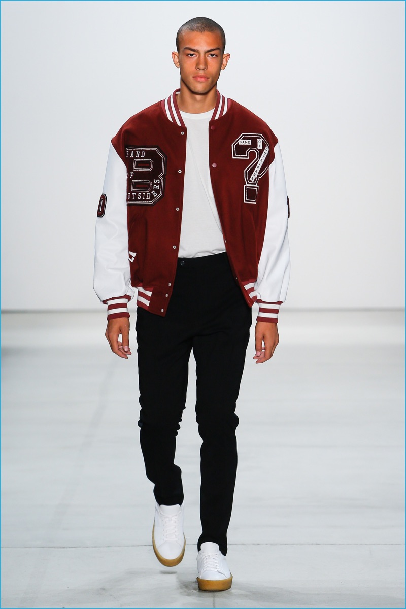 The varsity jacket is a key standout for Band of Outsiders' spring-summer 2017 collection. » Band of Outsiders Reemerges: See the Brand's S/S 2017 Collection The varsity jacket is a key standout for Band of Outsiders' spring-summer 2017 collection.