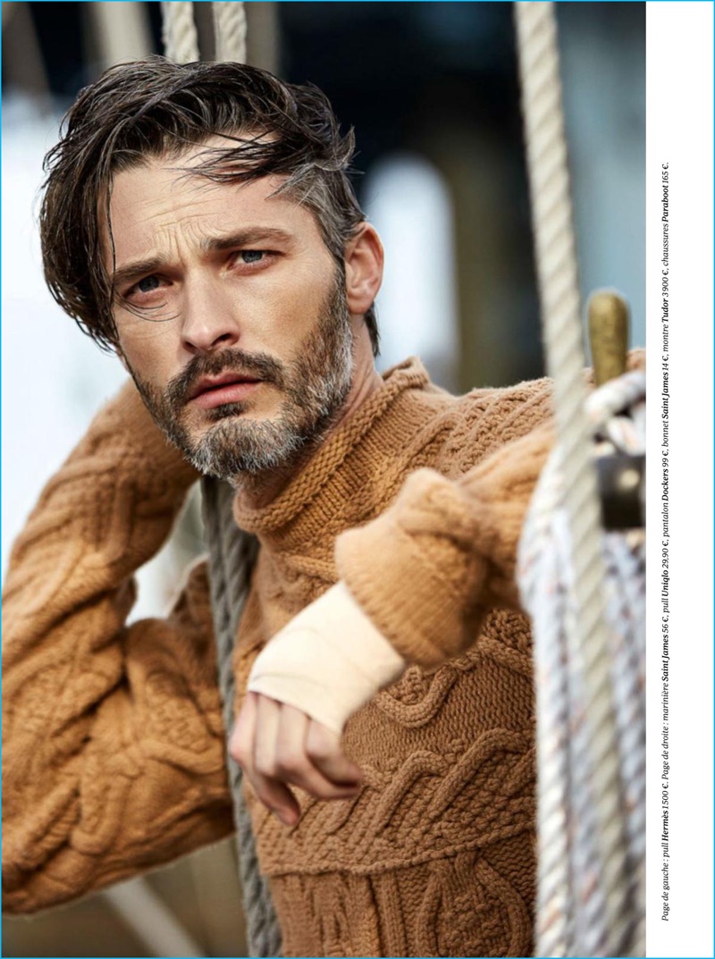 Ben Hill wears a cable-knit sweater from French fashion house Hermes.