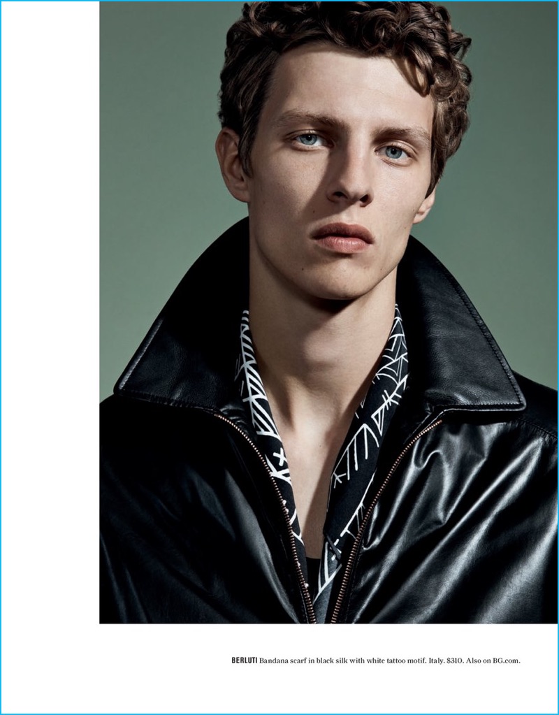 Tim Schuhmacher models a leather jacket from Berluti for Goodman's Guide.