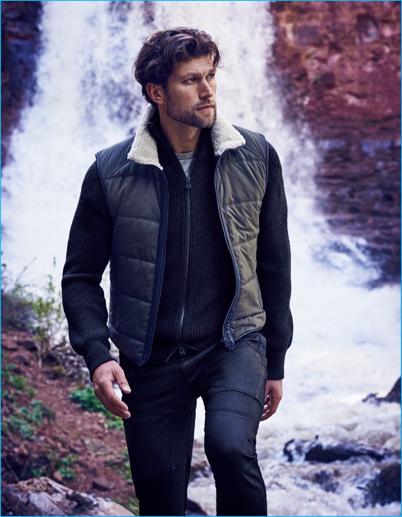 Jan Trojan is front and center in Belstaff for Bergdorf Goodman's fall-winter 2016 edition of Goodman's Guide.