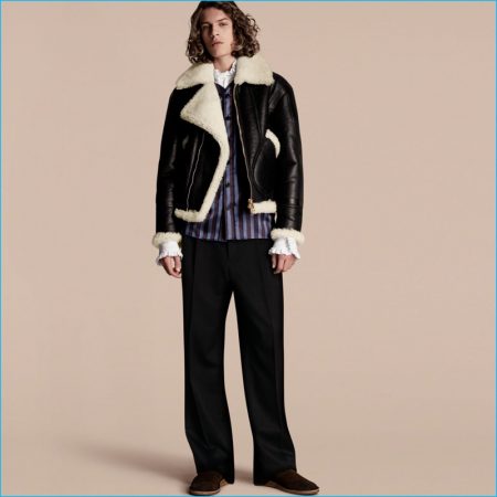 Burberry 2016 Mens Runway Collection Panelled Shearling Aviator Jacket