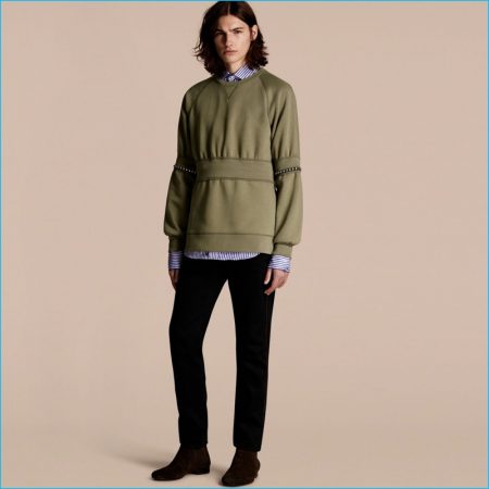 Burberry 2016 Mens Runway Collection Puff Sleeved Cotton Blend Jersey Sweatshirt
