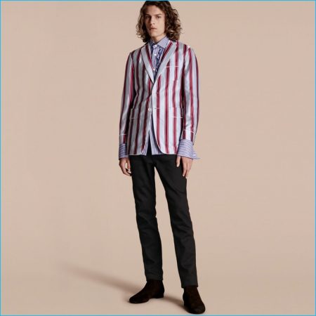 Burberry 2016 Mens Runway Collection Unlined Striped Cotton Silk Blazer