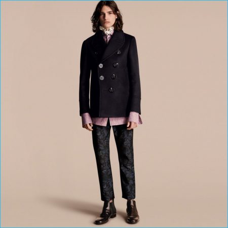 Burberry 2016 Mens Runway Collection Waisted Cashmere Wool Blend Pea Coat