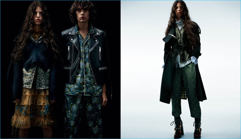 Burberry's pajama-inspired fits are balanced out with strong tailored pieces such as a studded leather biker jacket.