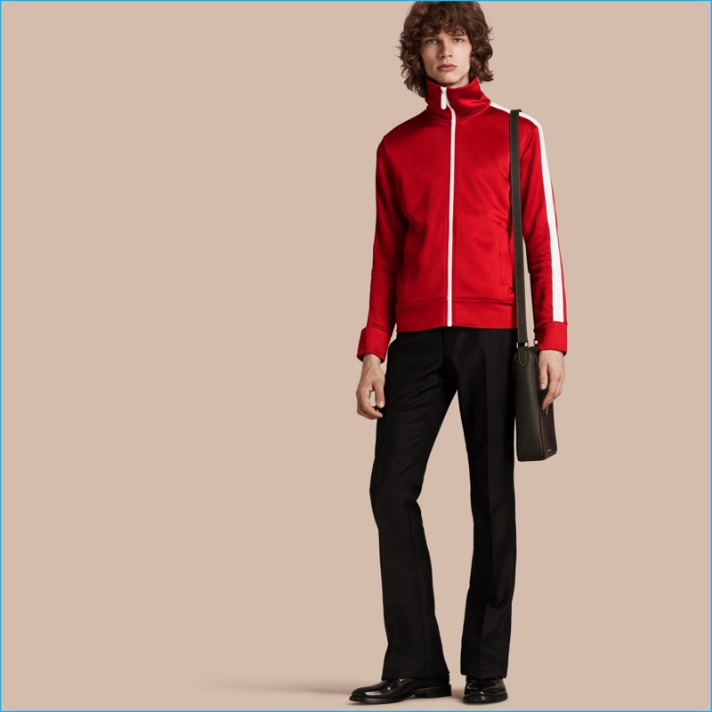 Burberry Stripe Detail Red Zip Front Track Jacket