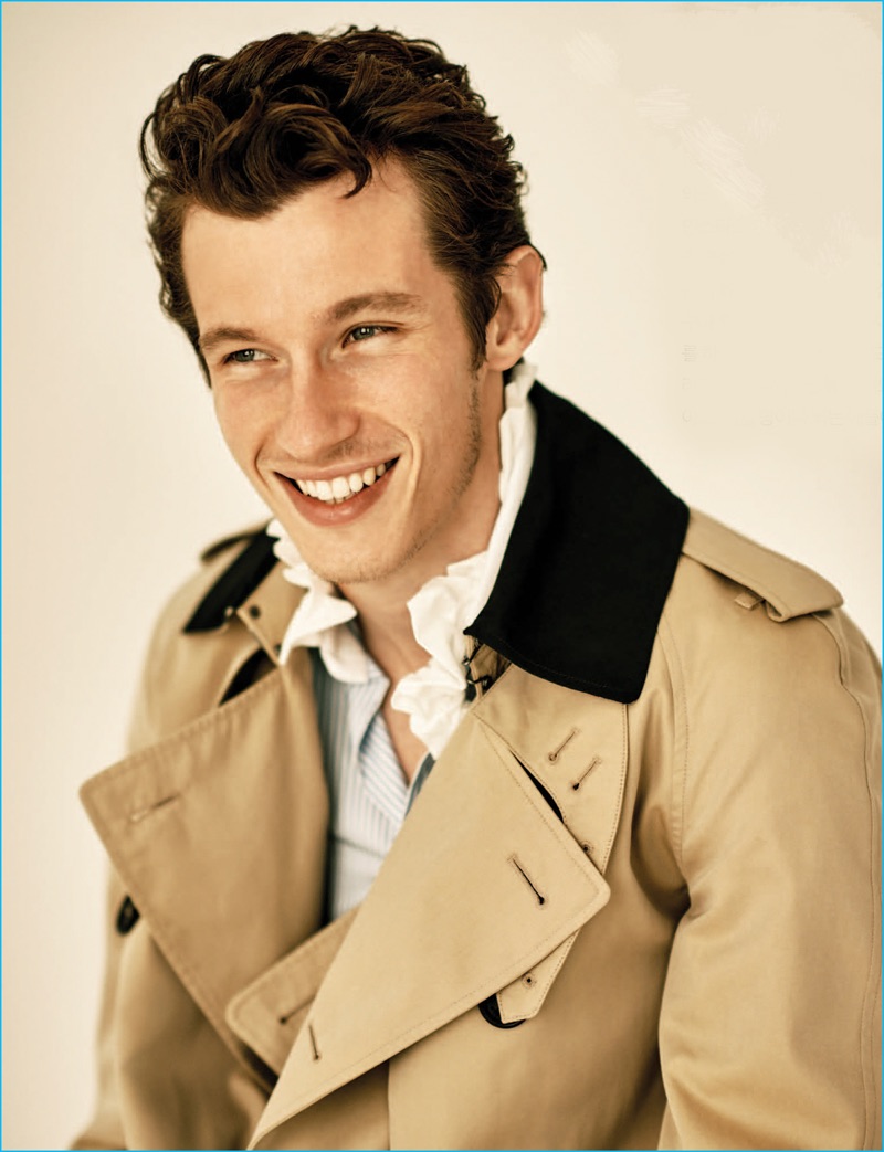 Callum Turner is all smiles in Burberry's fresh take on its iconic trench coat.