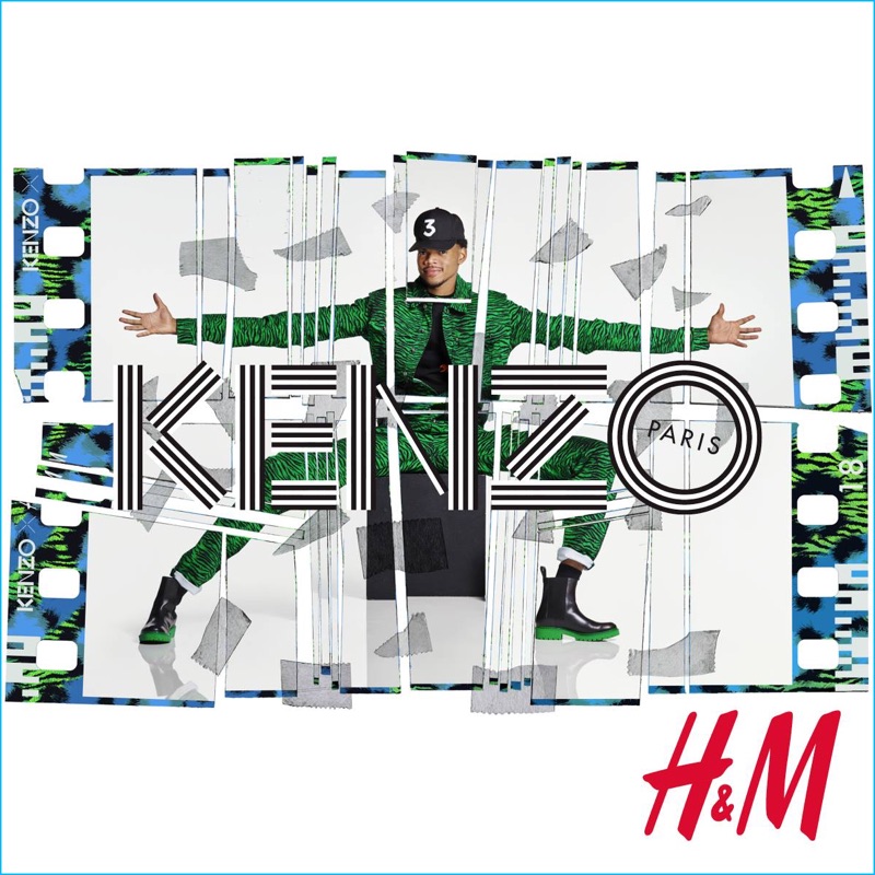Campaign Star: Chance the Rapper rocks a green and black tiger print jumpsuit from Kenzo x H&M's collaboration.