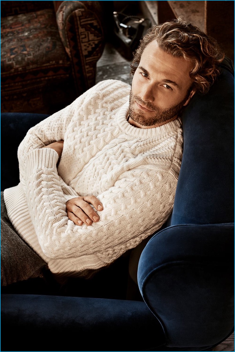 Brad Kroenig pictured in a fisherman sweater from Club Monaco's fall 2016 collection.