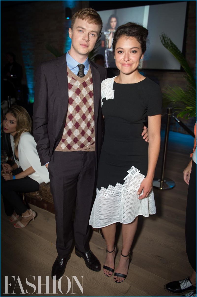 Donning a fall-winter 2016 look from Prada, Dane DeHaan is pictured alongside his Two Lovers and a Bear costar Tatiana Maslany.