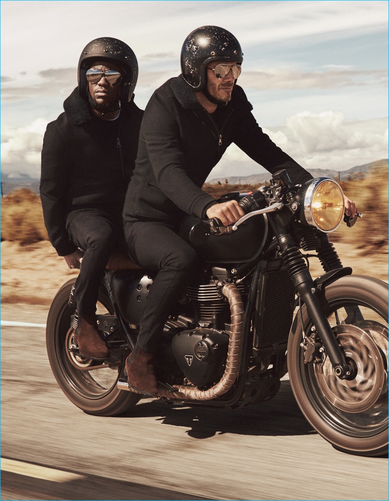 Kevin Hart and David Beckham ride a motorcycle for H&M's fall-winter 2016 Modern Essentials campaign.