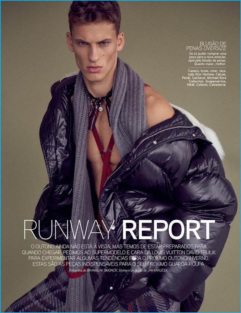 Photographed for GQ Portugal, David Trulik layers for fall with fashions from Dior Homme, Michael Kors, Fendi, and more.