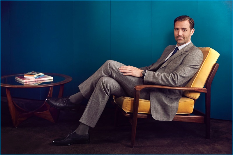 Patrick Grant wears a grey suit from Hammond & Co. by Patrick Grant's fall-winter 2016 collection.
