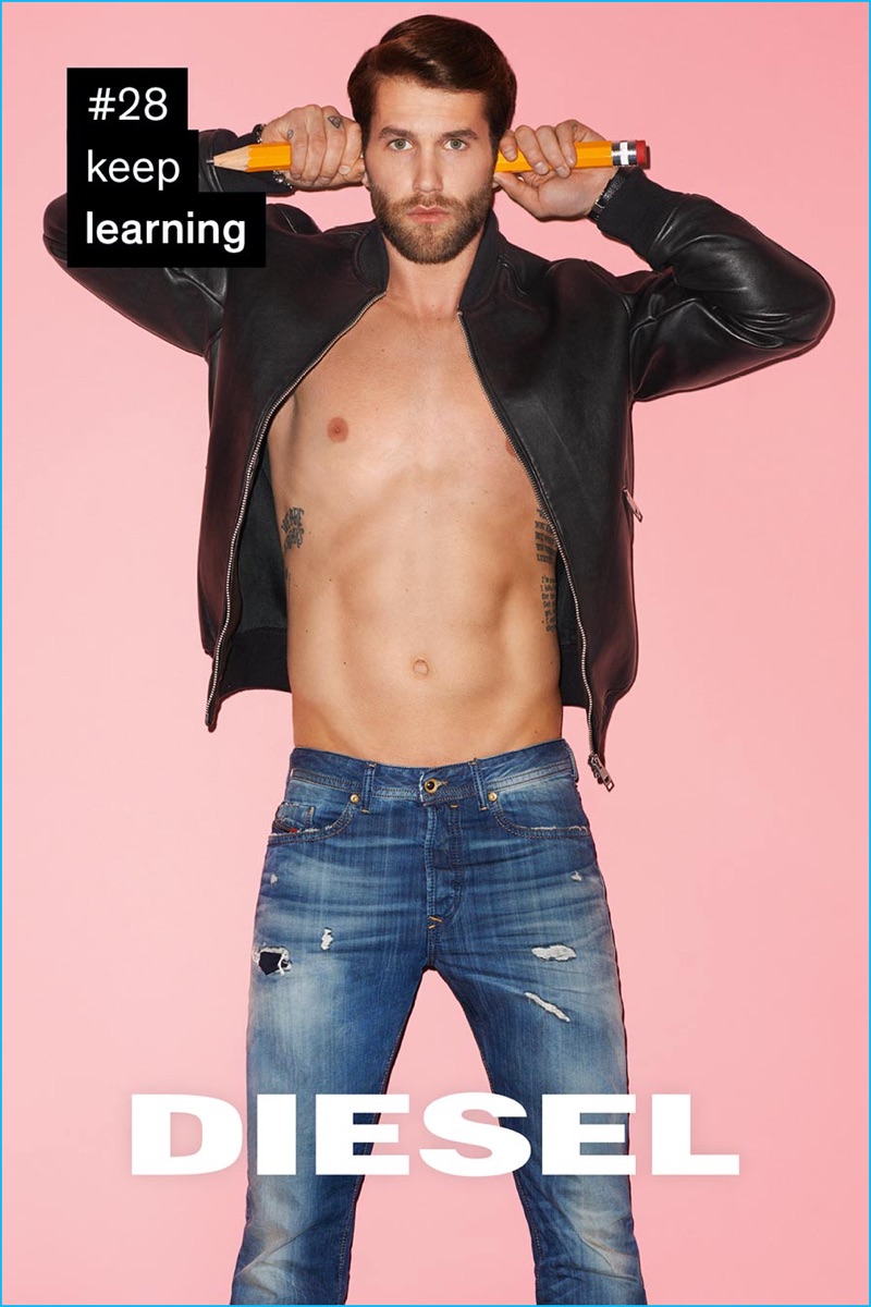 Model André Hamann poses for Diesel's Rules for Successful Living project.