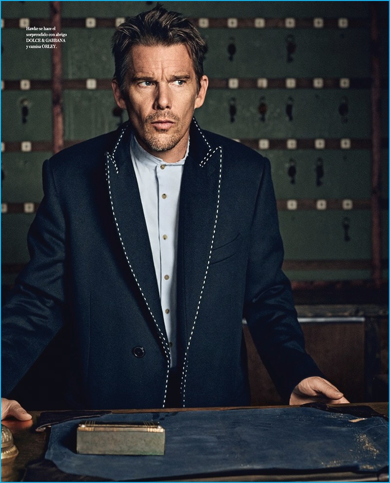 Ethan Hawke wears a Dolce & Gabbana jacket with an Orley suit for Icon El País.
