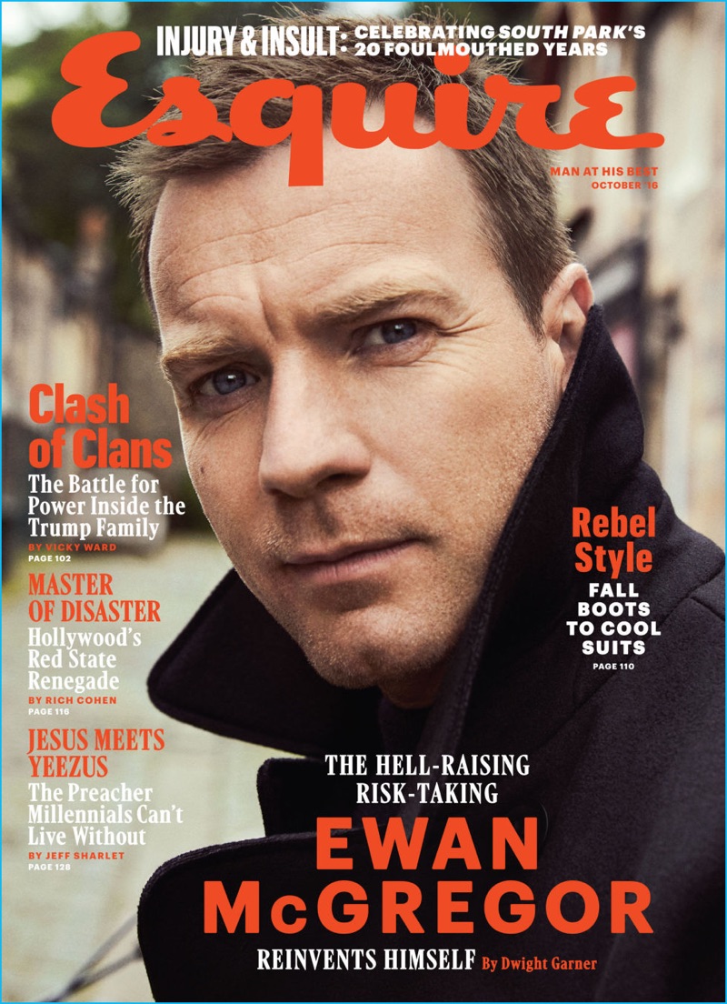 Ewan McGregor covers the October 2016 issue of Esquire in Emporio Armani.