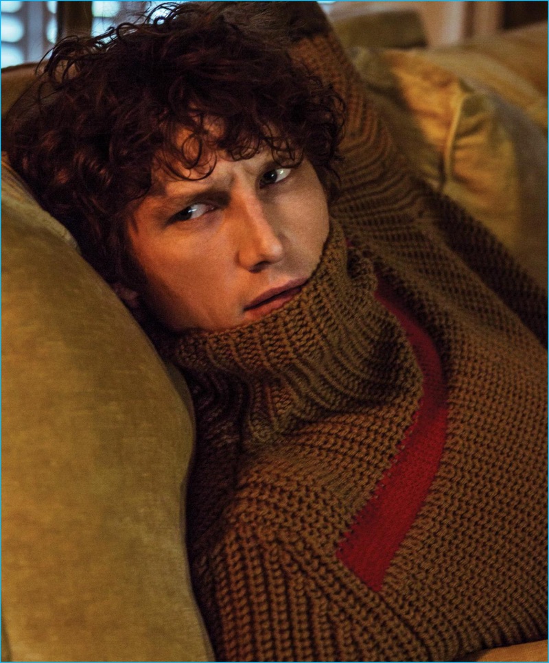 Roch Barbot poses in a turtleneck sweater from Fendi for the August/September 2016 issue of Essential Homme.