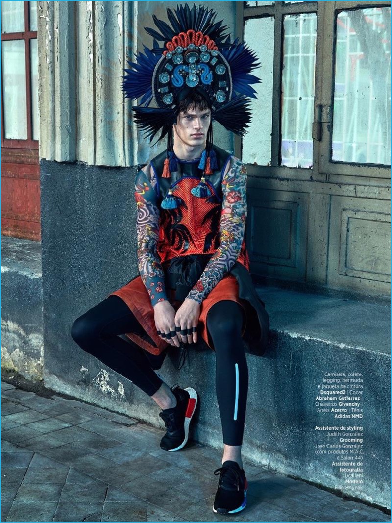 Filip Hrivnak pictured in fashions from Dsquared2 and Givenchy for GQ Brasil.