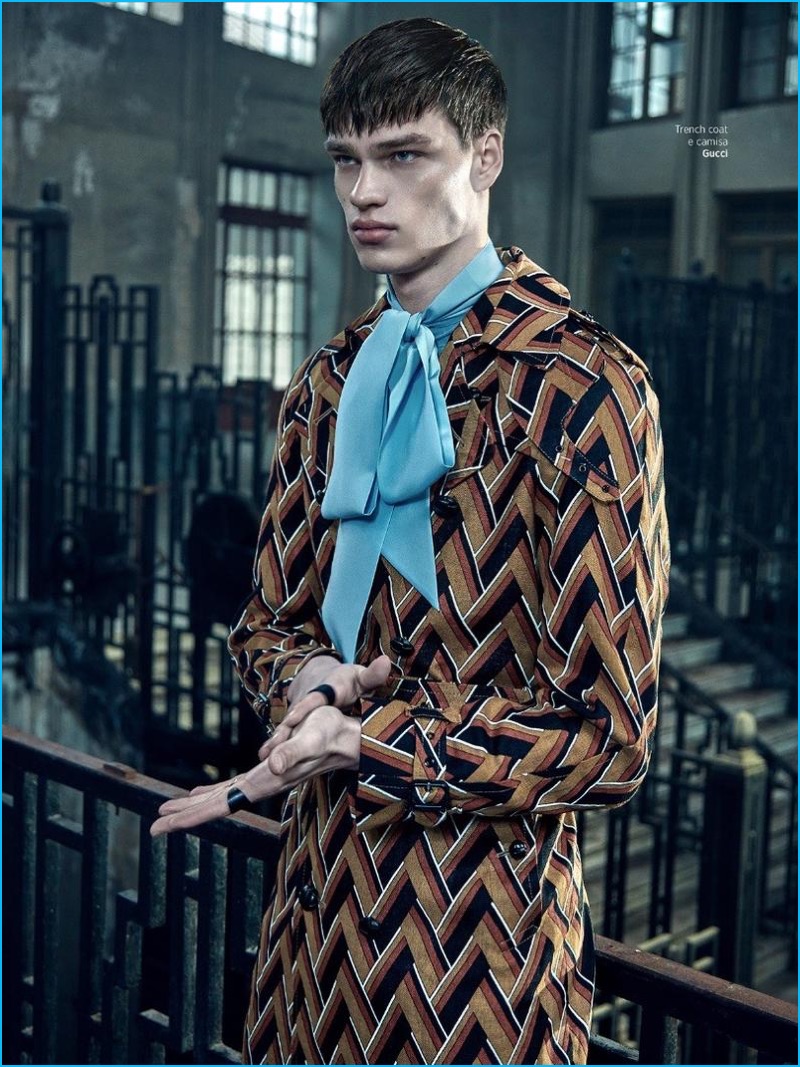 Filip Hrivnak channels his inner dandy in a patterned look from Gucci.