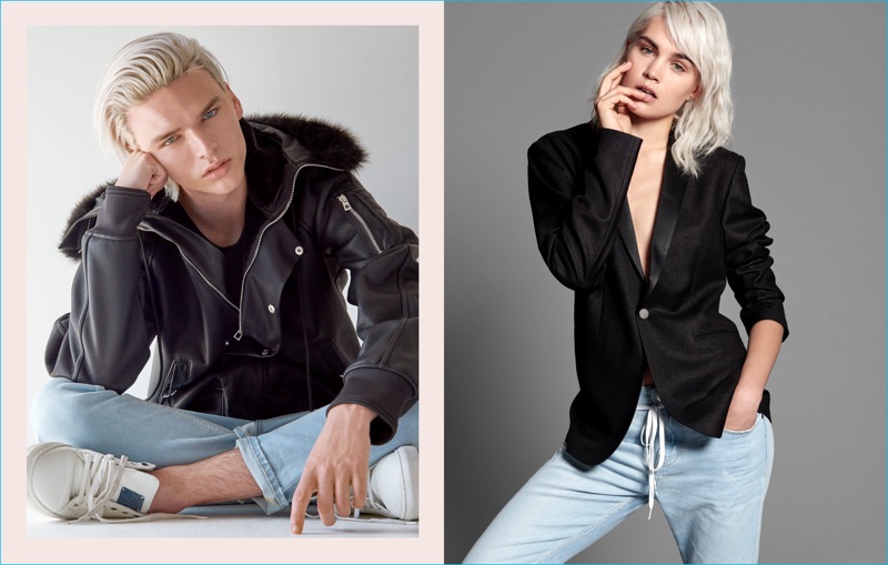 Models Damon Nelson and Anastasia Eremenko photographed by Yu Tsai for GUESS' His & Hers collection.