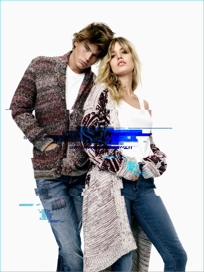 Jordan Barrett and Georgia May Jagger cozy up for Pepe Jeans' fall-winter 2016 campaign.