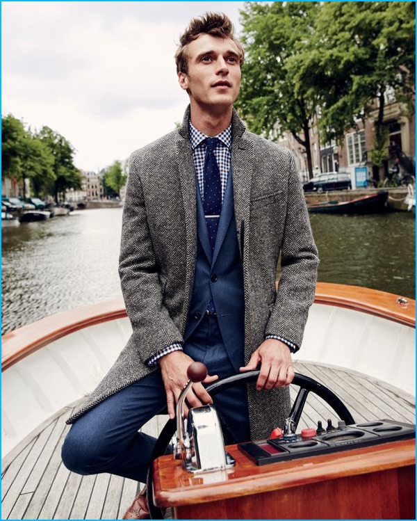 Clément Chabernaud pictured in a Ludlow shirt and herringbone coat from J.Crew.