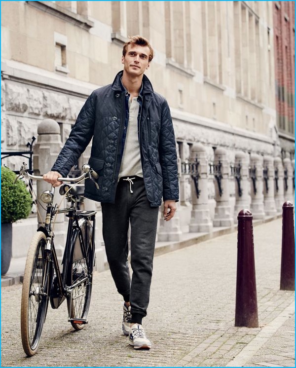 Clément Chabernaud wears J.Crew's joggers with a quilted jacket.