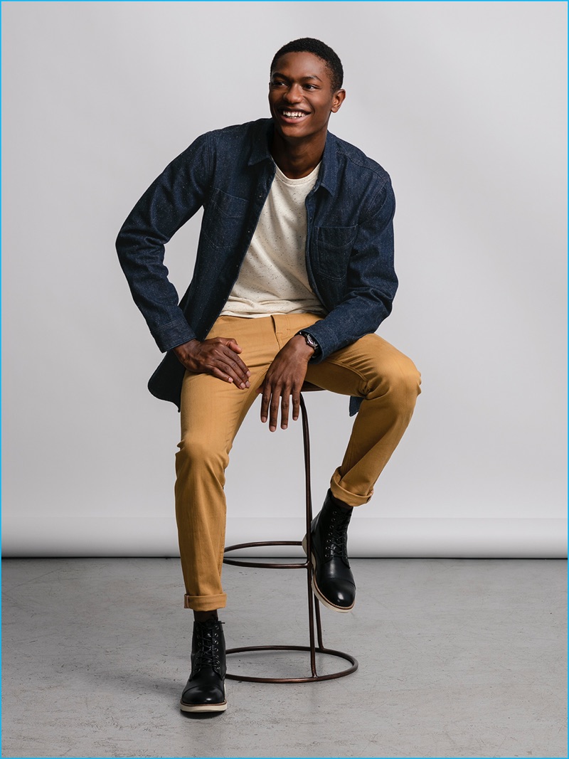 Hamid Onifade is all smiles in smart separates from JackThreads.