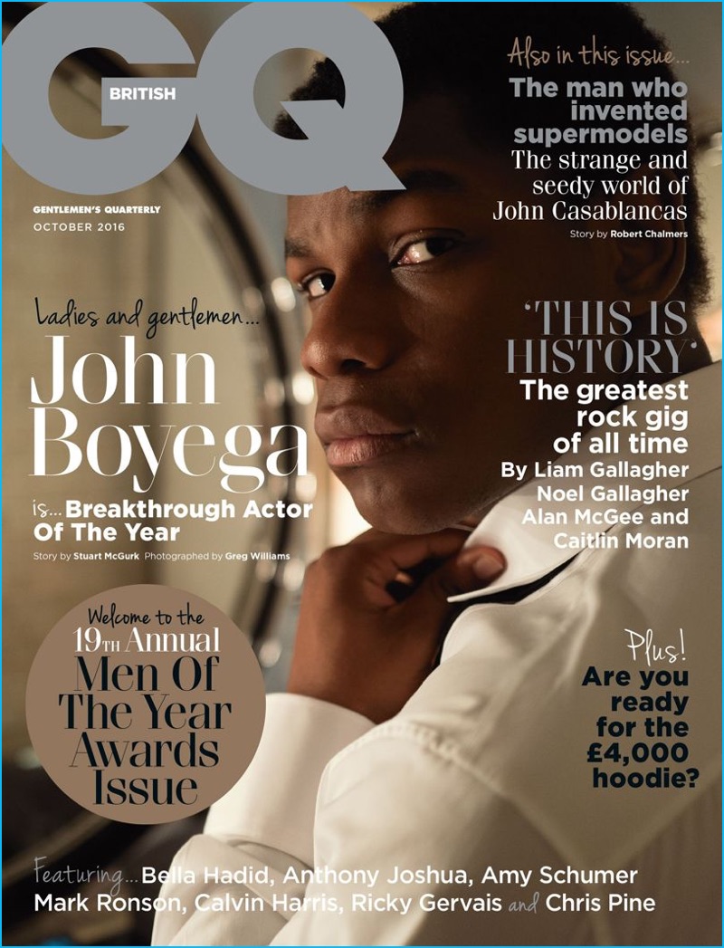 Breakthrough Actor of the Year, John Boyega covers the October 2016 edition of British GQ for the magazine's Men of the Year issue.