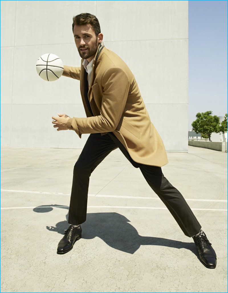 Kevin Love dons a dashing camel coat for Banana Republic's fall-winter 2016 advertising campaign.