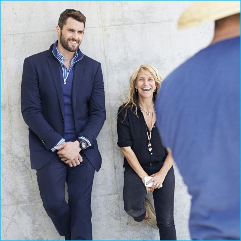 Kevin Love and photographer Peggy Sirota are all smiles captured behind the scenes of their Banana Republic campaign shoot.