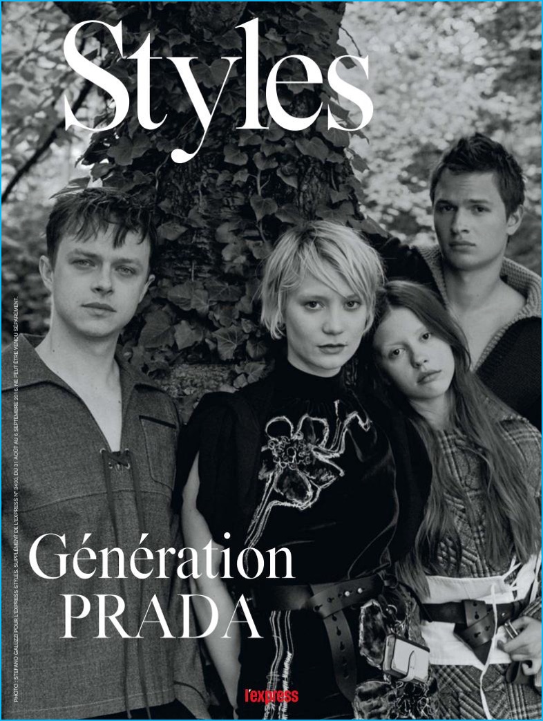 Dane DeHaan, Mia Wasikowska, Mia Goth, and Ansel Elgort cover L'Express Styles in Prada.