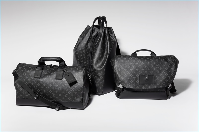 Louis Vuitton Monogram Eclipse Keepal Voyager, Backpack Voyager, and Messenger Voyager.