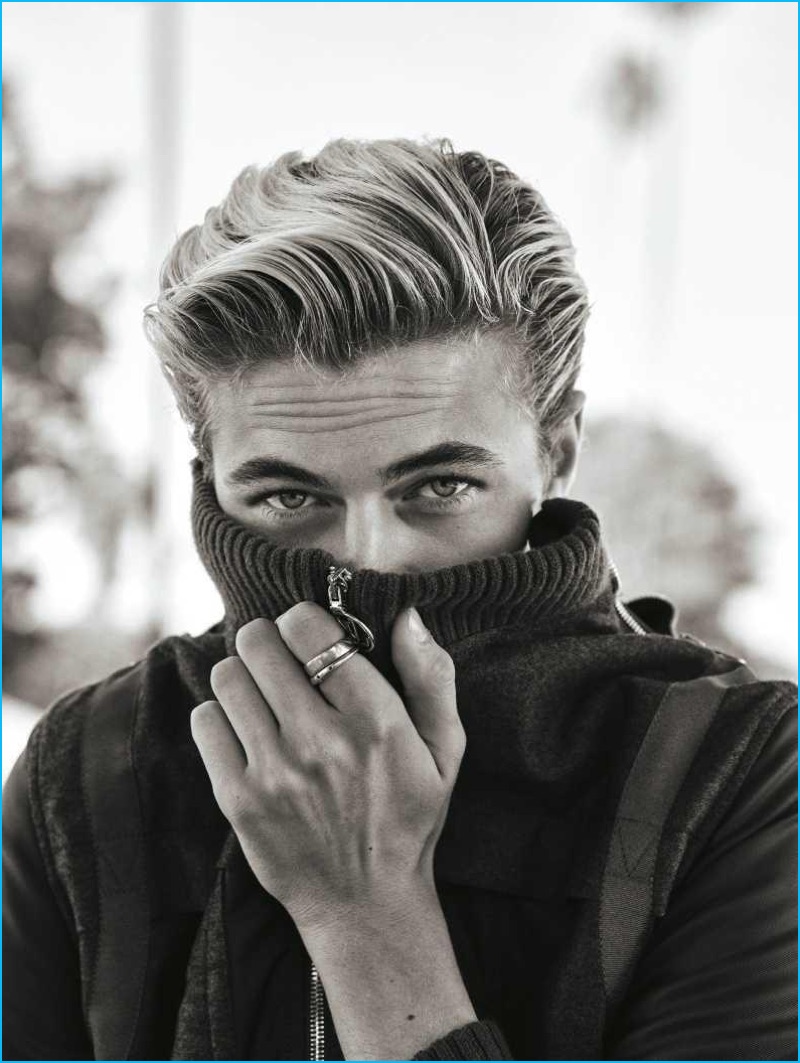 Lucky Blue Smith pictured in Louis Vuitton for Zeit magazine.